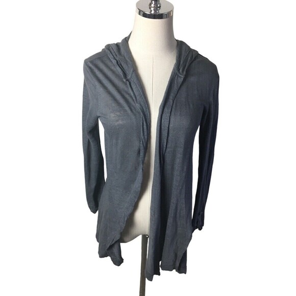 Tahari 100% Linen Cardigan Small Women’s Size Gray Open Front Roll Tab Sleeves - Picture 2 of 5